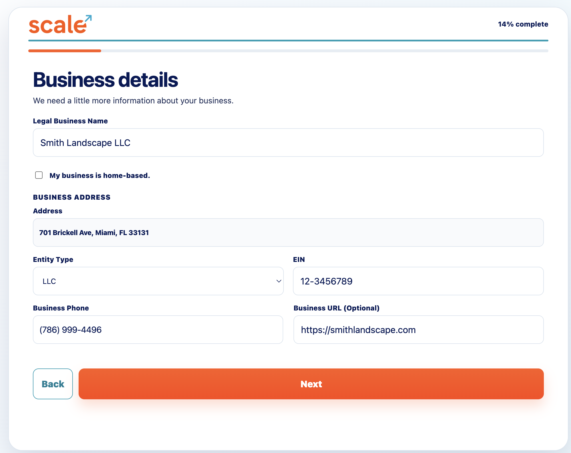 Application business details screen