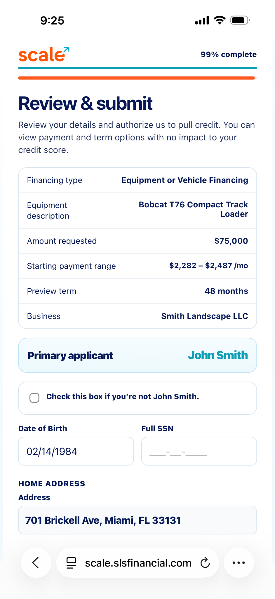 Mobile application review and submit screen