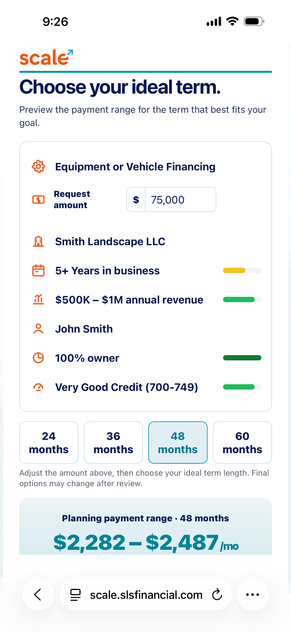 Mobile application term selection screen