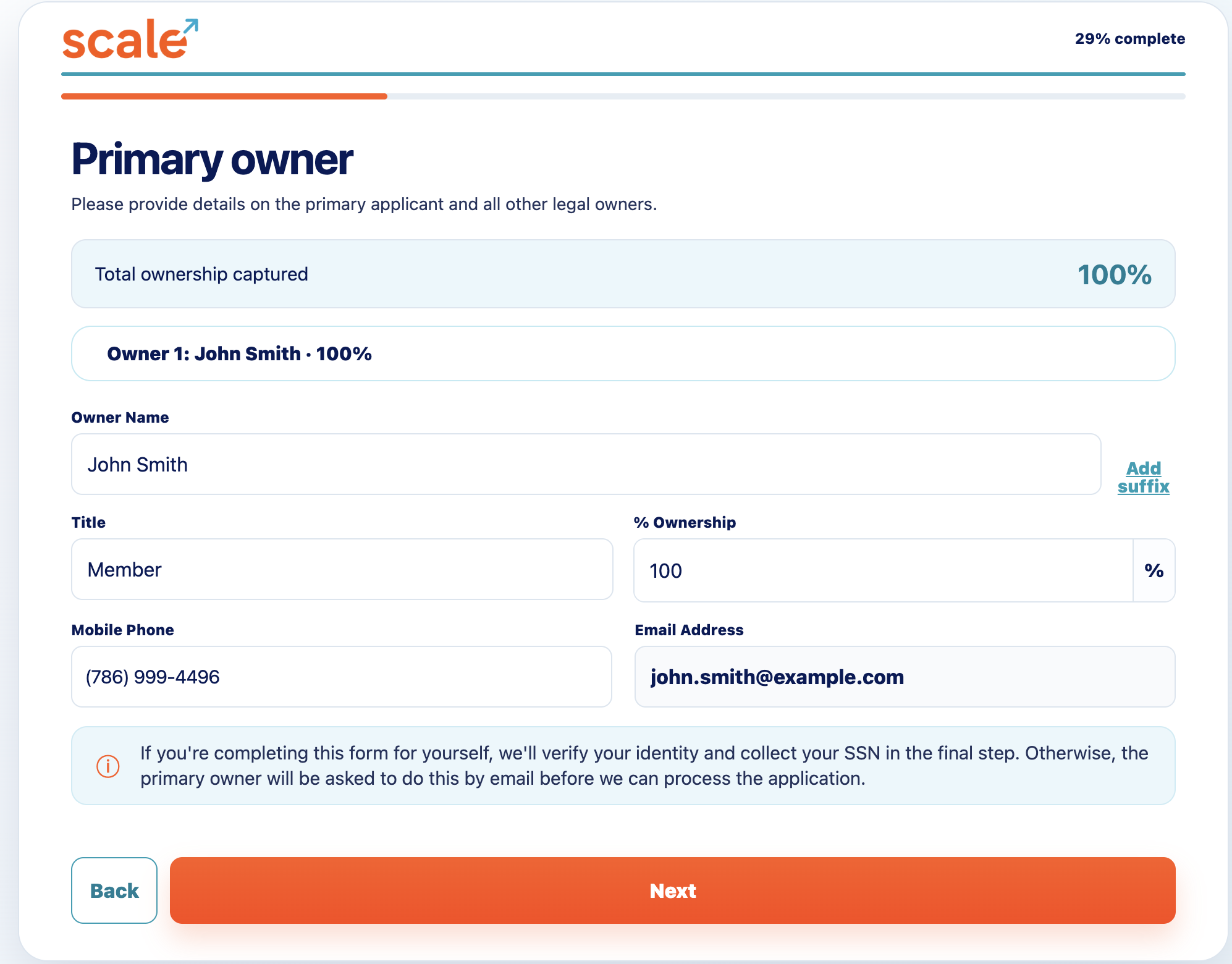 Application primary owner screen